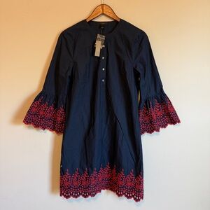 NWT JCrew Womens S Navy Blue Dress Eyelet Detail Old Money Elevated Basic Cotton